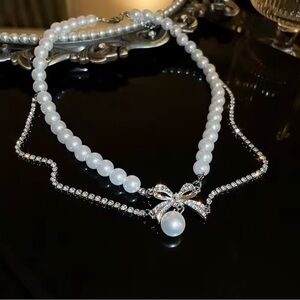 White Pearl Necklace with gemstones